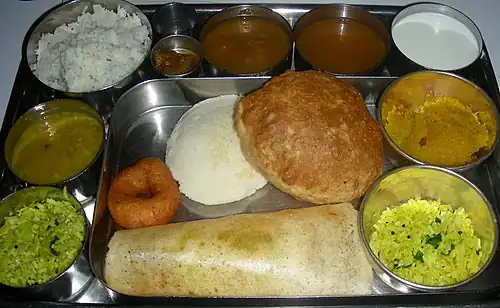 South Indian vegetarian thali, or platter
