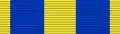 Width-44 yellow ribbon with two width-12 ultramarine blue stripes each distance 4 from the edge