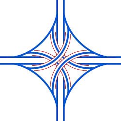 Four-level stack: used as a major junction, usually for freeway junctions