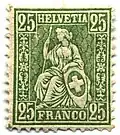 Helvetia on a 25-centime Swiss postage stamp, 1881