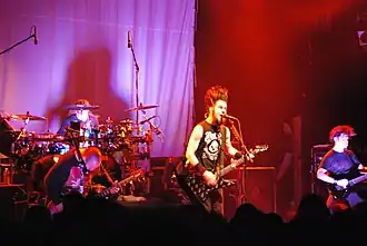 Static-X performing in Hollywood, Los Angeles during the 2007 Cannibal Killers tour. Members from left to right: Tony Campos, Nick Oshiro, Wayne Static, Koichi Fukuda.