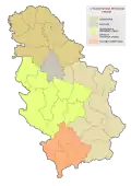 Map of municipalities and cities of Šumadija and Western Serbia