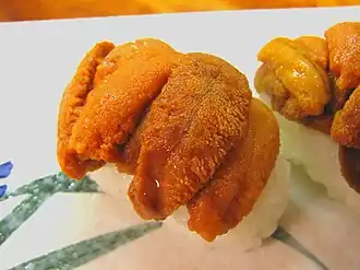 Japanese nigirizushi with sea urchin roe