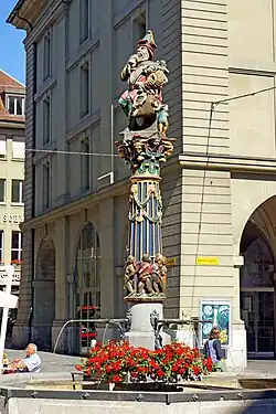 Polychrome Renaissance column of the Kindlifresserbrunnen, Bern, Switzerland, by Hans Gieng, c.1545-1546