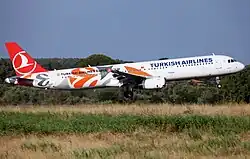 Turkish Airlines Airbus A321-231 with the EuroLeague logo in Rome Fiumicino Airport