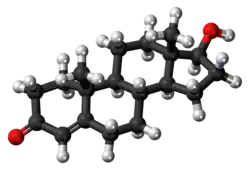 A ball-and-stick model of testosterone.