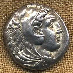 Macedonian tetradrachm with image of Alexander the Great as Heracles, after 330 BC