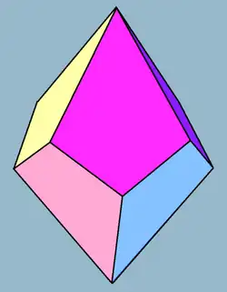 Tetragonal trapezohedron: The eight faces are congruent kites.[21] Up to topological equivalence it is the only octahedron all of whose faces are quadrilaterals.[22]