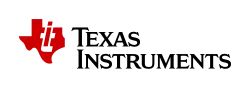 The Texas Instruments logo has two components: The written company name and a graphical logo at the top left. The company name Texas Instruments is written across two lines in small caps. The black lettering is centered along the vertical axis. Above the letters Ins of Instruments is a graphical component: The graphic features an approximate outline of the state of Texas using a conformal map projection aligned north. The area is filled with red color. At the top of this area, however, there is an indentation of the shape of the lower-case letter T. Within the blank area of this letter T another red-colored letter, the lower-case letter I, is embedded.
