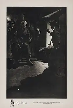 "The next night, by the corner of the hearth, in the best chair ... Douglas began to read"