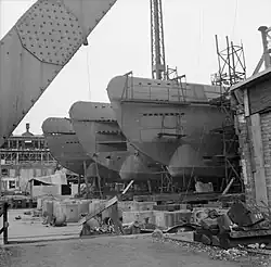 Black and white photograph of a dockyard