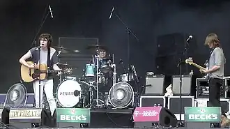 The Kooks performing at the Hurricane Festival, Germany, in 2006: (from left) Luke Pritchard, Paul Garred and Max Rafferty.