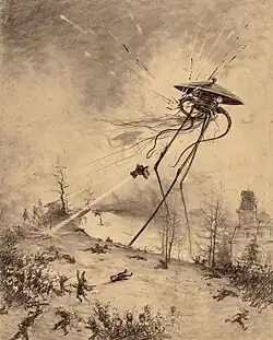 Martian fighting machine struck by a shell (Henrique Alvim Corrêa 1906)
