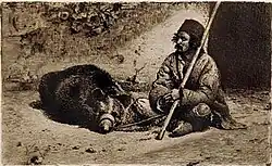 A nomadic ursar, a Romani bear-busker. Drawing by Theodor Aman, 1888