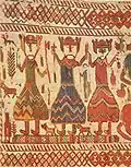 The Skog Church Tapestry portion possibly depicting Odin, Thor and Freyr