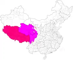 Map of the Tibetans (0.50%), natives of Greater Tibet.