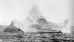 Photo of an iceberg taken the day after the sinking at the place of sinking