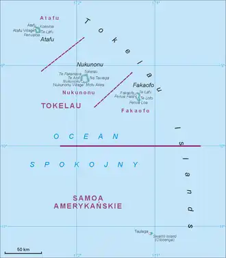 Map of all Tokelau Islands, including Swains Island to the south