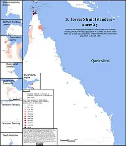 Geographical distribution of people with Torres Strait Islander ancestry[51]