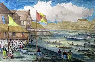 Marines stationed outside the Sultan's palace during the signing of the 1846 Treaty of Labuan[33]