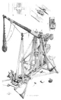 19th century French drawing of a medieval counterweight trebuchet