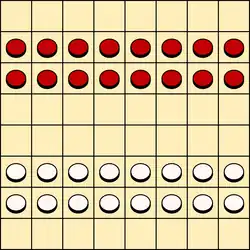 8×8 board, starting position in Turkish and Armenian draughts