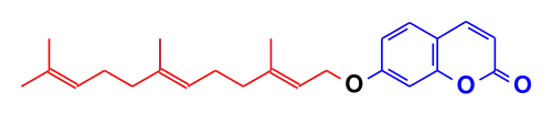 Topological formula of a bicyclic aromatic benzopyran compound linked by an ether bridge to a fifteen-carbon chain.