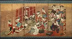 Room 90 – Courtesans of the Tamaya House, attributed to Utagawa Toyoharu, screen painting; Japan, Edo period, late 1770s or early 1780s AD