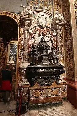 Baroque Doric columns with inlay of different types of stone, of the Funerary Monument of Gregorio Carafa, Saint John's Co-Cathedral, Valletta, Malta, unknown sculptor c.1690