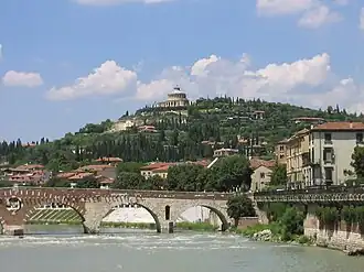 Adige River and Ponte Pietra in Verona