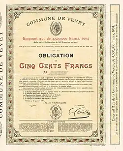 Bond of the Commune de Vevey, issued 30. January 1904