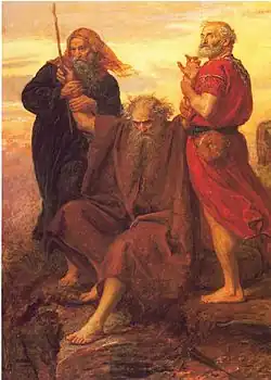Moses (in the centre) along with Aaron and Hur at the Battle of Rephidim