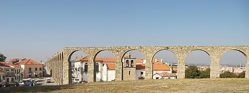 The Aqueduct of Vila do Conde, Portugal with a distinct angular turn