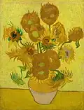 Still Life: Vase with Fifteen Sunflowers (F458), repetition of the 4th version (yellow background) Oil on canvas, 95 × 73&nbsp;cm Van Gogh Museum, Amsterdam, Netherlands.