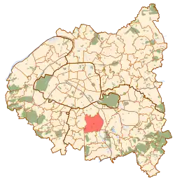 Location (in red) within Paris inner suburbs