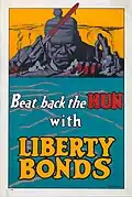 American wartime propaganda depicted the bloodthirsty German "Hun" soldier as an enemy of civilization, with his eyes on America from across the Atlantic.