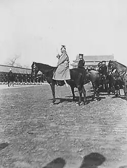 Commander-in-chief of the Eight-Nation Alliance, Alfred von Waldersee inspecting the army during the Boxer war, 1900