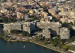 An aerial view of the Watergate complex