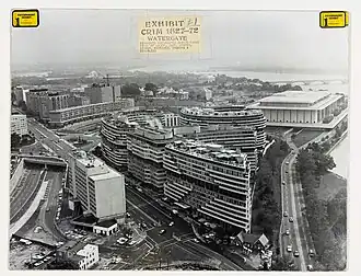 The Watergate complex in Washington, D.C. – a group of brutalist, curving buildings by the Potomac river.