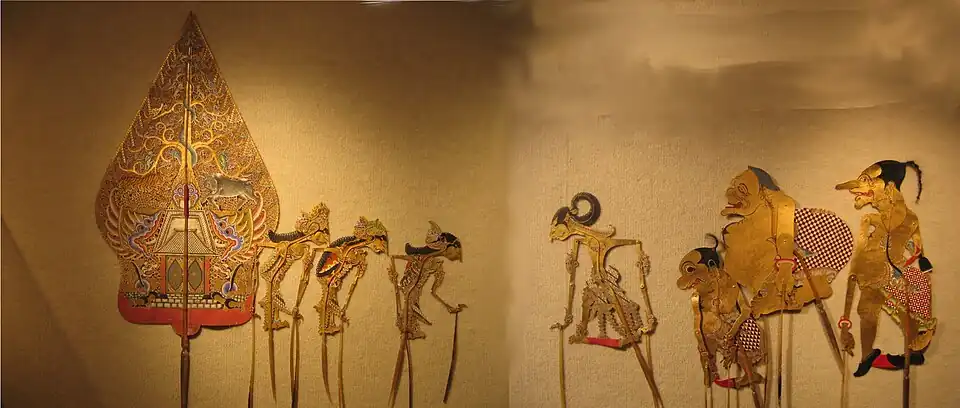 Wayang (shadow puppets) from central Java, a scene from Irawan's Wedding, mid-20th century, University of Hawaii Dept. of Theater and Dance.