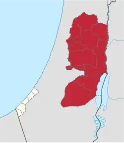 Location of the West Bank within the claimed territory of Palestine