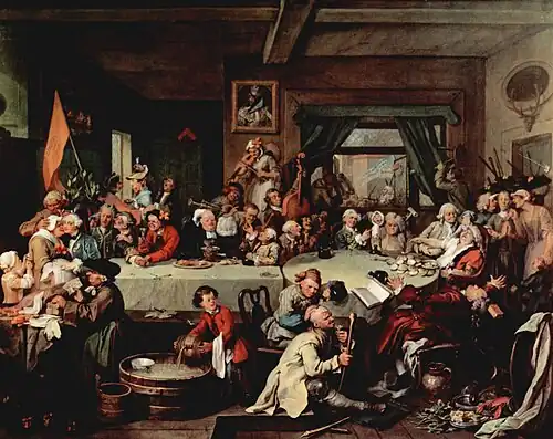 An Election Entertainment featuring the anti-Gregorian calendar banner "Give us our Eleven Days", 1755.
