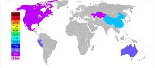 World map revealing that about 40% of zinc is produced in China, 20% in Australia, 20% in Peru, and 5% in US, Canada and Kazakhstan each.