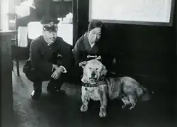 Dog at a train station