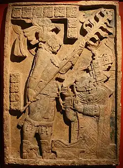 Pre-Columbian art (in this case Maya) – Yaxchilan Lintel 24 (702 AD), limestone, British Museum, London[59]