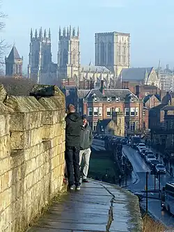 View of York Minster seen from the city walls near York Station