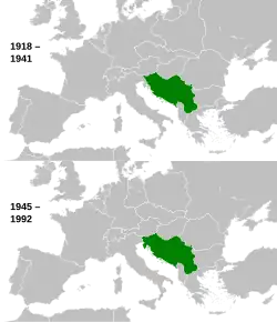 Yugoslavia during the Interwar period (top) and the Cold War (bottom)