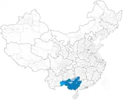 Map of the Zhuang (1.39%), natives of Guangxi.
