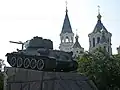 Victory Square with tank monument and Cathedral in Zhytomyr