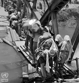 Palestine refugees flee across the Allenby Bridge